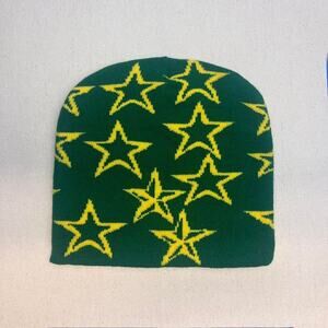 Y2k 2000s green and yellow star beanie